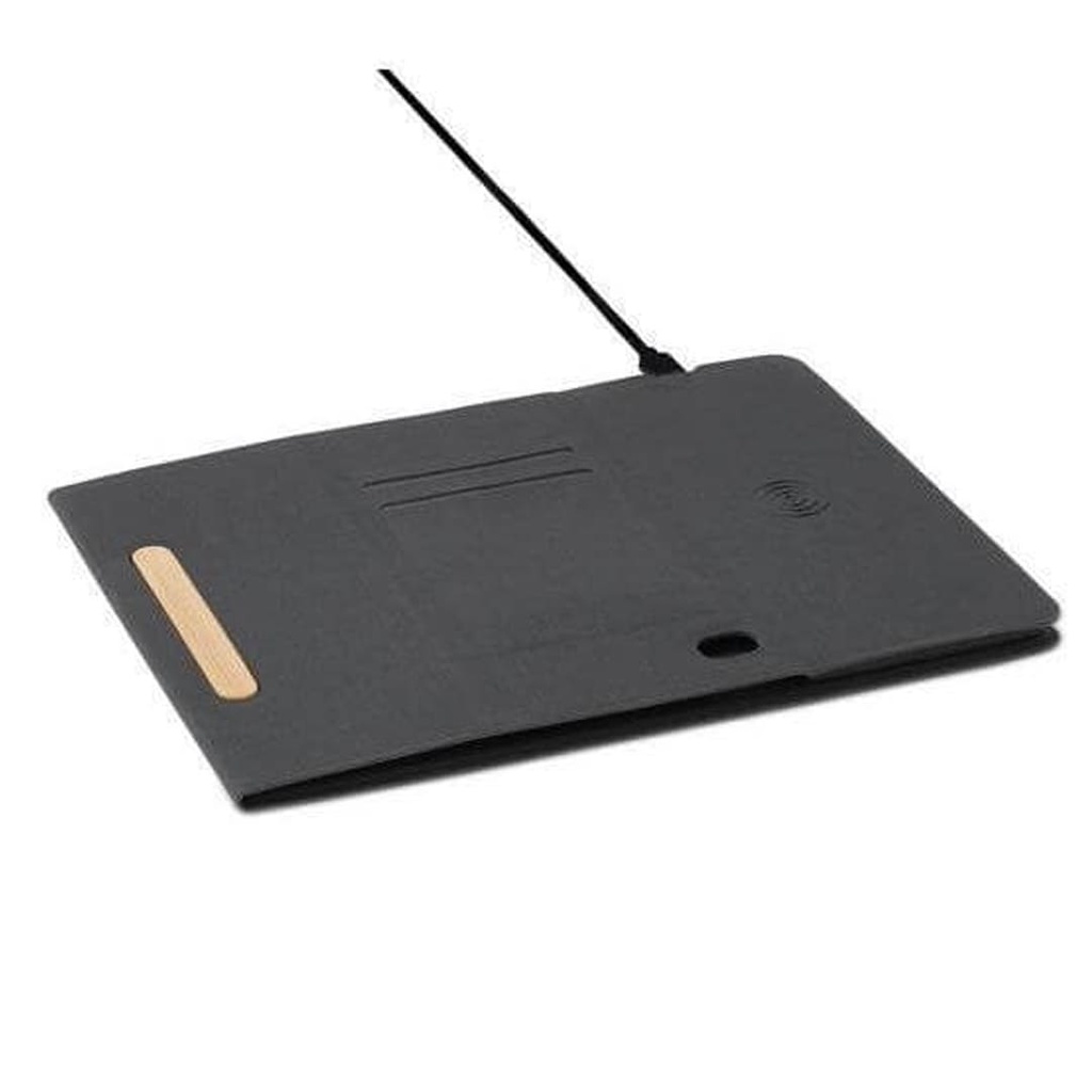 BLACE - @memorii Recycled PU Mouse Pad with Wireless Charger & Mobile Stand - Black