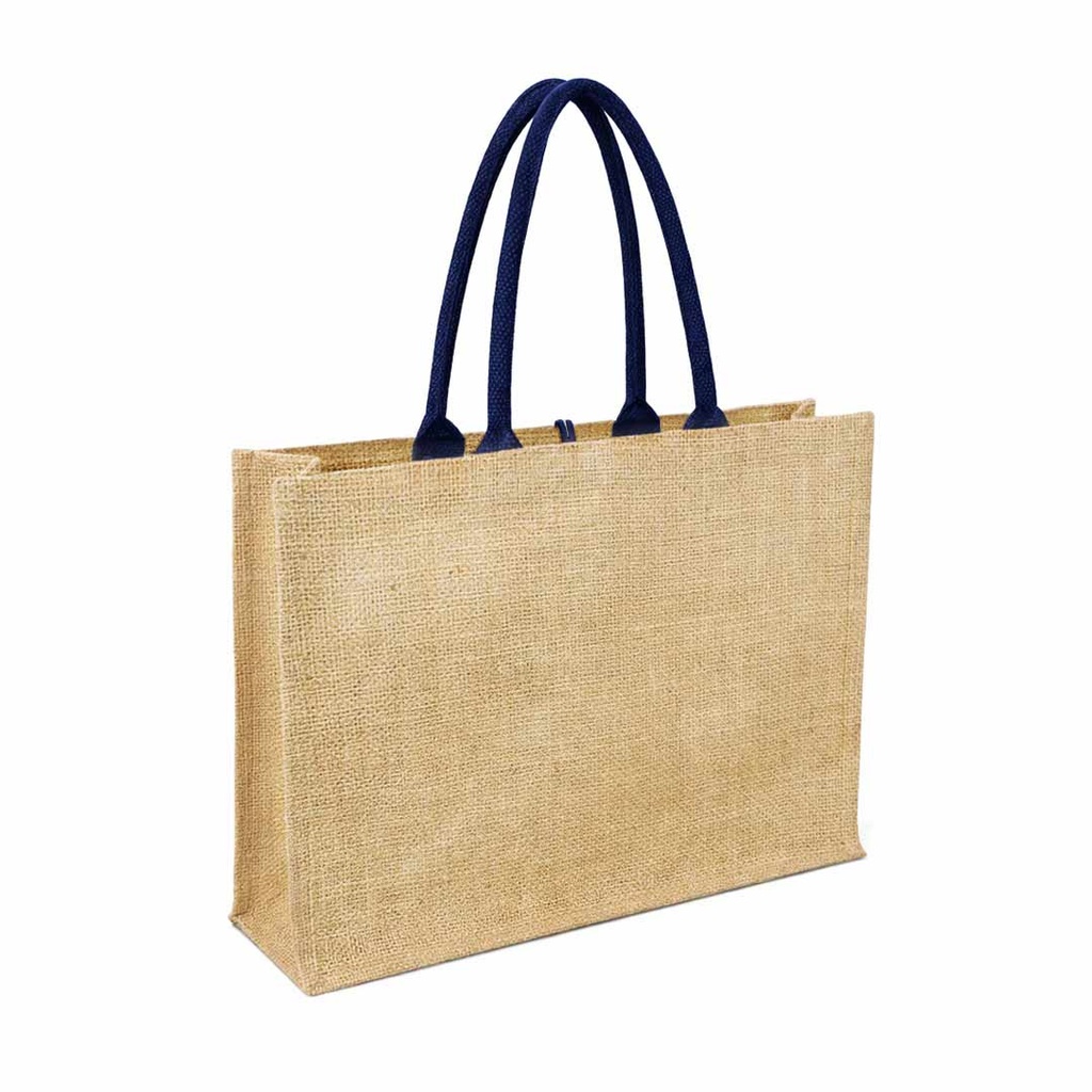 MONCLOVA - Jute Bag with Canvas Pocket - Blue
