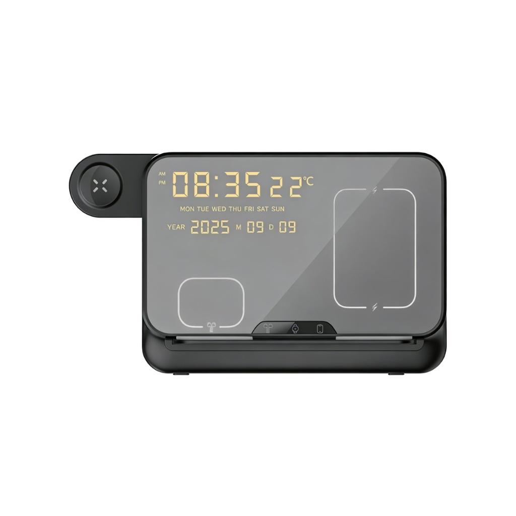 FAROS @memorii 5 in 1 Wireless Fast Charging Station with Display Clock - Black