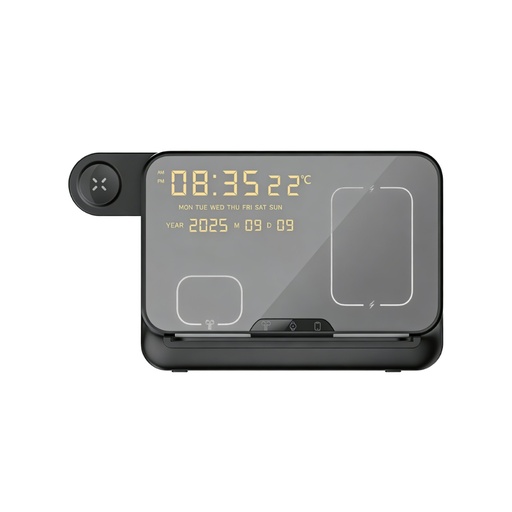 FAROS @memorii 5 in 1 Wireless Fast Charging Station with Display Clock - Black