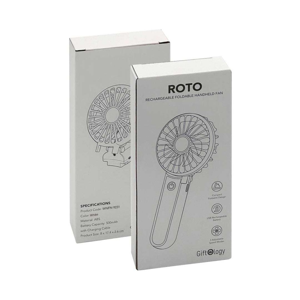 ROTO - Rechargeable Handheld Fan with Foldable Desk Stand - White 