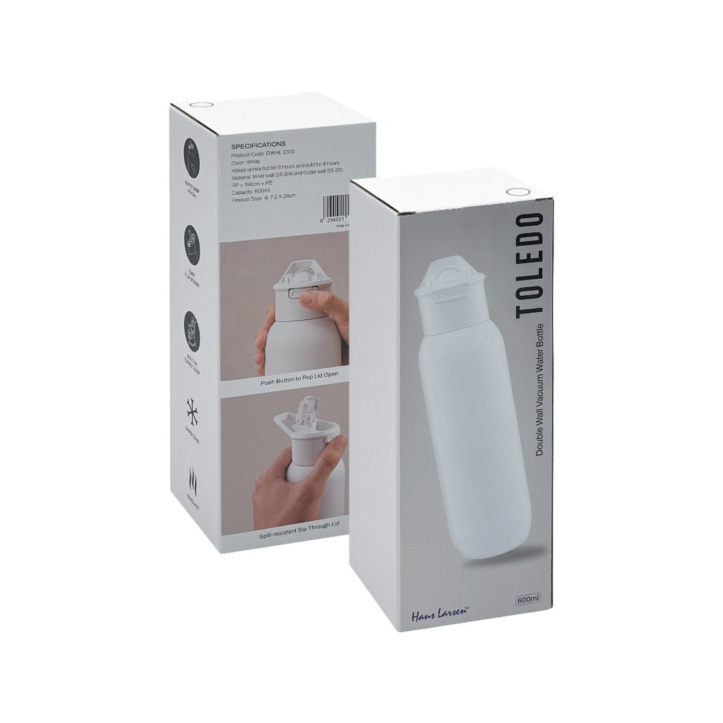 TOLEDO - Hans Larsen Double Wall Bottle with Straw  600 ml - White