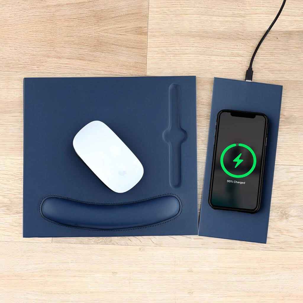 DOBERAN - @memorii 10W Wireless Charger PU Mouse Pad - Navy Blue