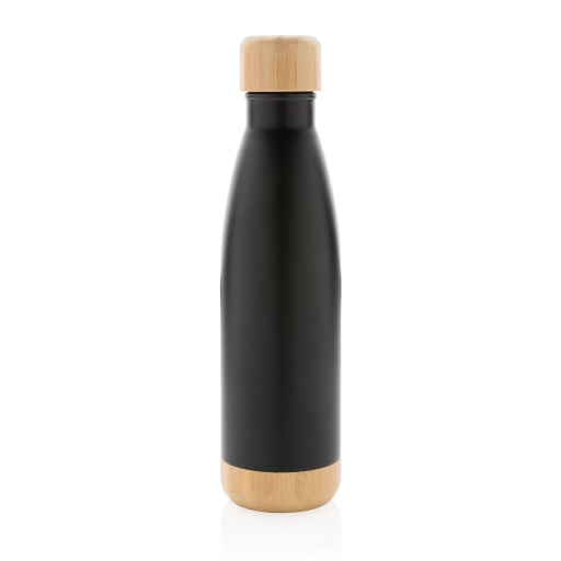 ODESSA - Giftology Double Wall Stainless Bottle with Bamboo Lid and Base - Black