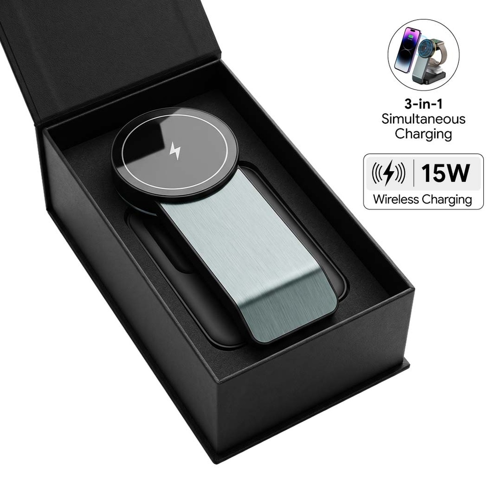 POWERBASE @memorii 3 in 1 Wireless Fast Charging Station with Ambient Light