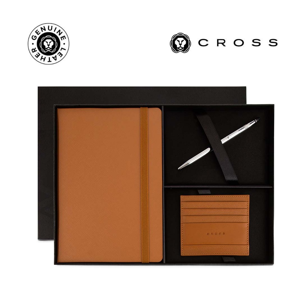 Cross Click™ Chrome Ballpoint Pen with Notebook and Cardholder Gift Set - Mocha