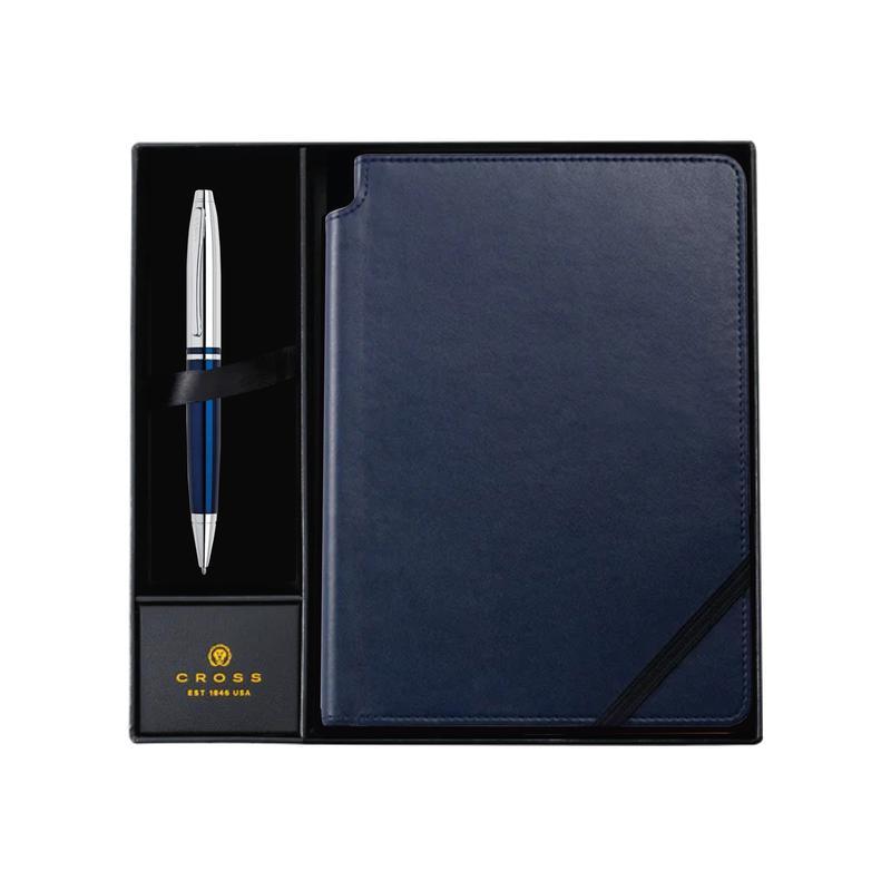 Cross Calais™ Chrome/Blue Lacquer Ballpoint Pen with Classic Midnight Blue Journal Gift Set