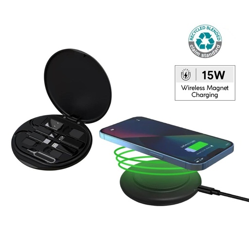 [ITWC 1234] OSLO Mag - @memorii Recycled 15W Magnetic Wireless Charger Multicable Set - Black