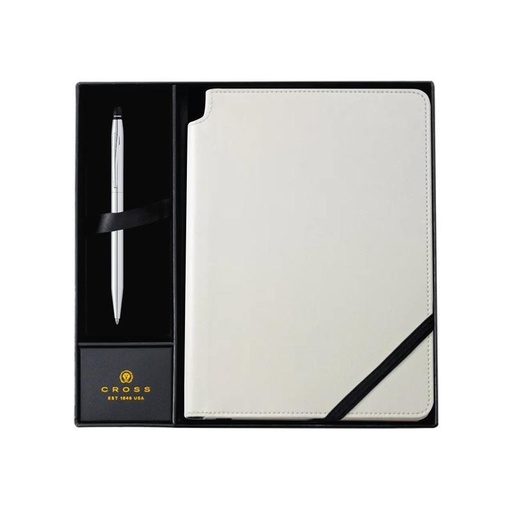 [GSCR 5022] Cross Click™ Chrome Ballpoint Pen with Classic White Journal Gift Set