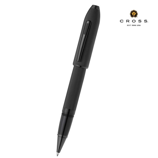 [WICR 5395] Peerless™ Polished Black PVD Engraved Diamond Pattern with Black PVD Appointments and Swarovski Crystal Rollerball Pen (Blue Ink)