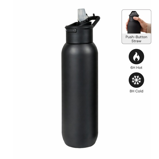 [DWHL 3304] TOLEDO - Hans Larsen Double Wall Bottle with Straw  600 ml - Black 