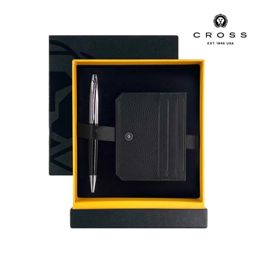 [GSCR 9640] Cross Calais™ Ballpoint Pen with Leather Cardholder - Black